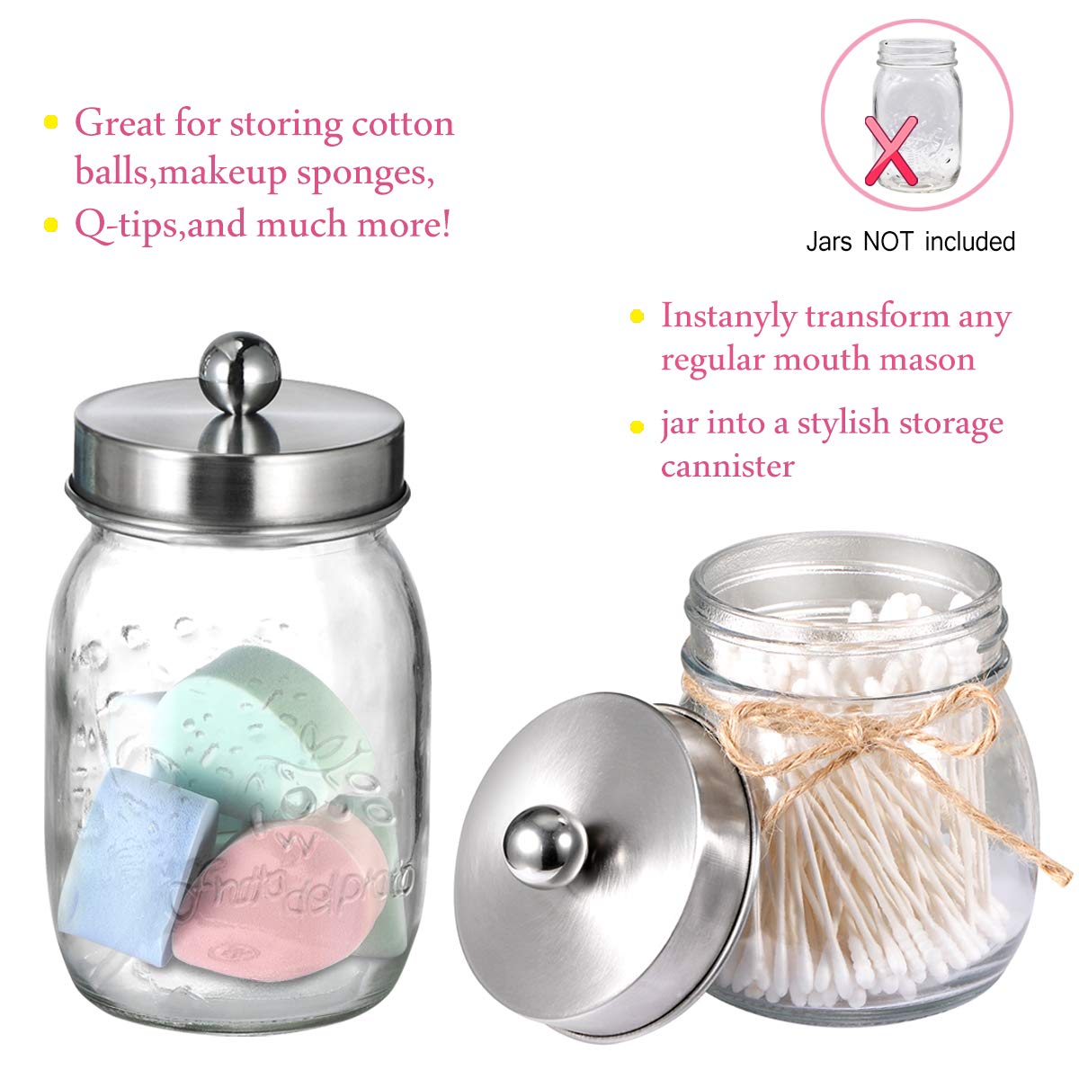Mason Jar Bathroom Accessories Lids Set(4Pcs) -Jars Not Included -Soap Dispenser,Toothbrush Holder,And Apothecary Storage Jars L